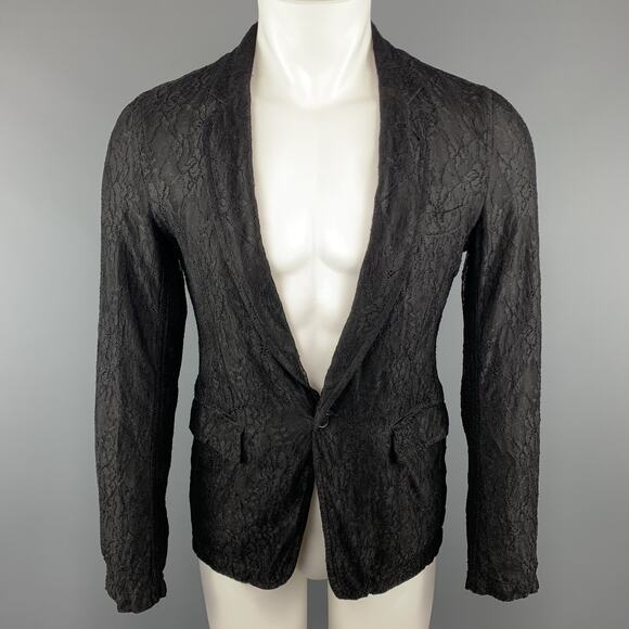 COMME des GARCONS HOMME PLUS S Black Lace Polyester Rayon Notch Lapel Jacket - Picture 1 of 1